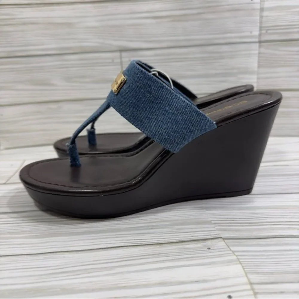 BCBGENERATION DOMINIQUE‎ DENIM THONG WEDGE SANDALS NWT 8 Y2K